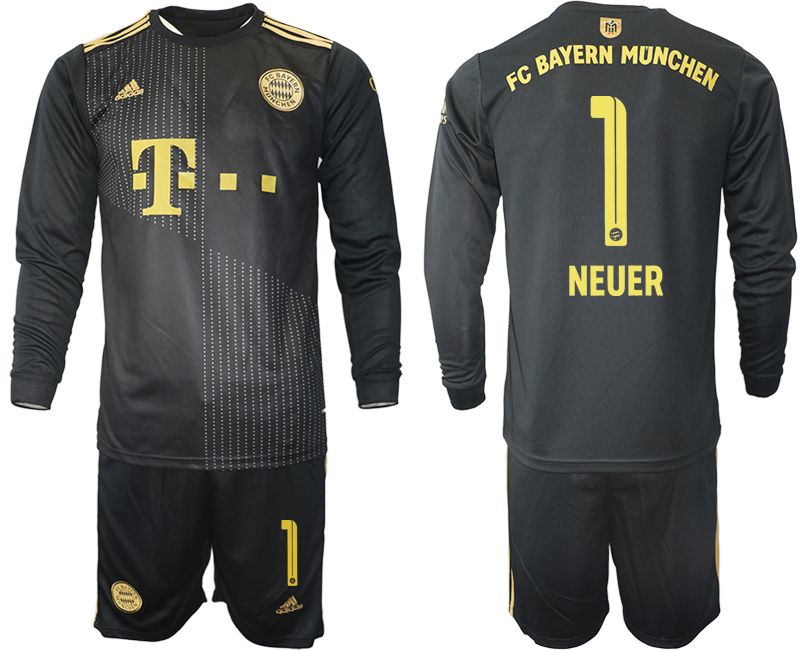 Men 2021-2022 Club Bayern Munich away black Long Sleeve #1 Soccer Jersey->arsenal jersey->Soccer Club Jersey